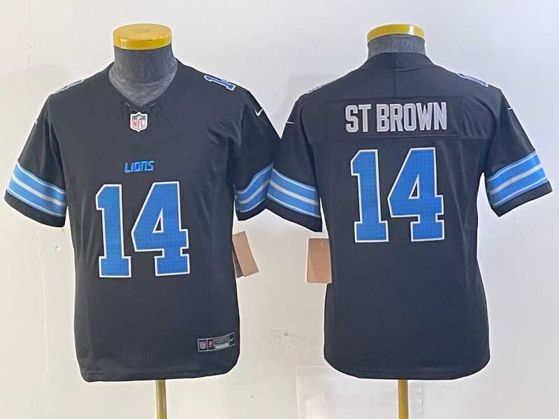 Youth Detroit Lions #14 Amon Ra St Brown Limited Black 2024 FUSE Vapor Jersey->youth nfl jersey->Youth Jersey